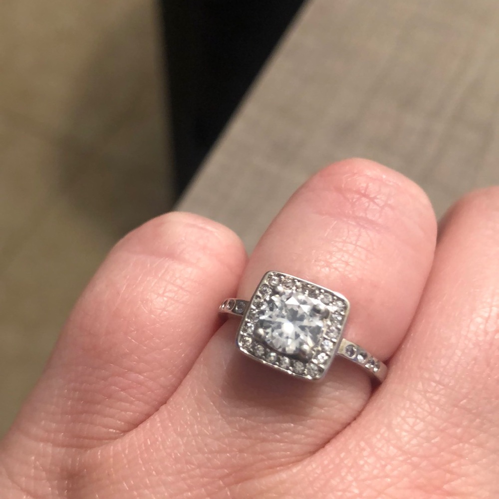 Crystal square halo ring